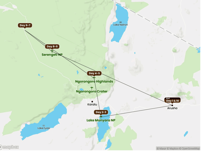 Best of safari 10 days map