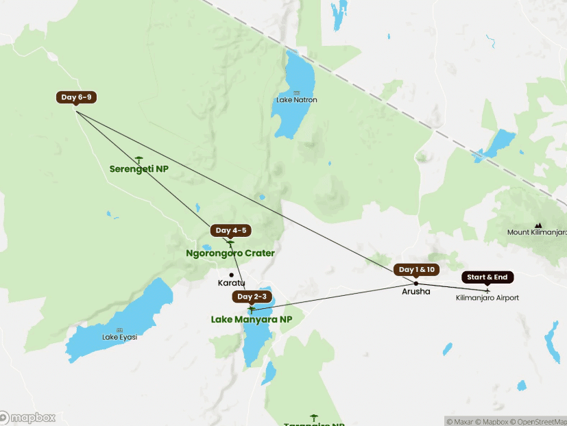 Best of safari 10 days map