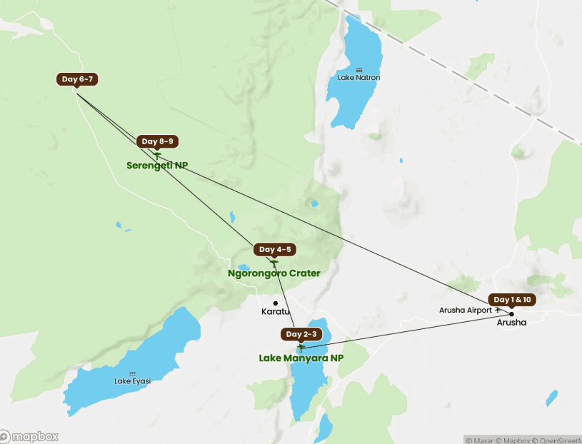 Best of safari 10 days map